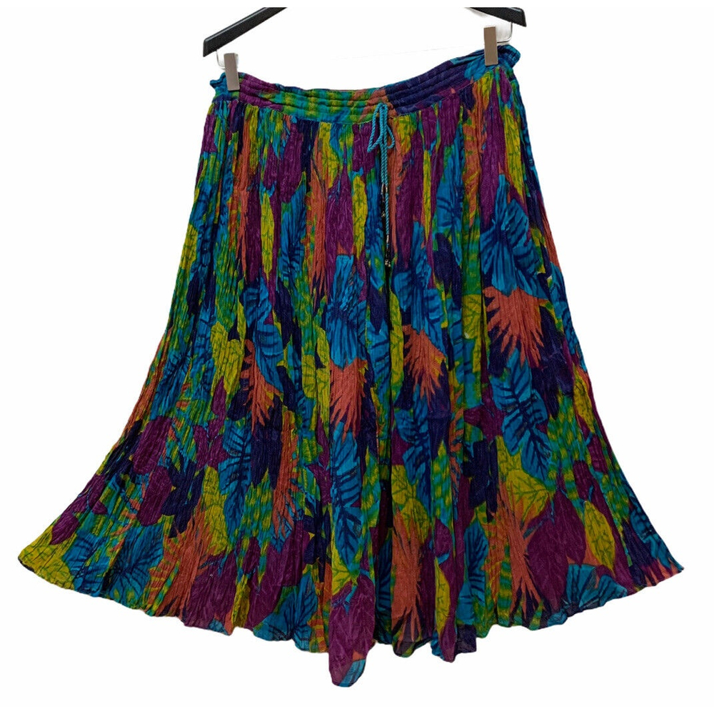 Vintage Cotton Bright Leaf Broomstick Prairie Maxi Skirt Boho Hippie Festival - Picture 1 of 5